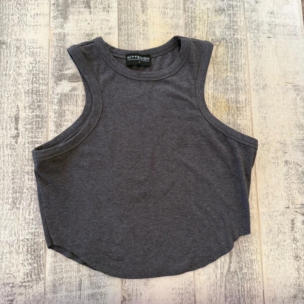 KITTENISH Women Tank Top Crop Gray XL Sleeveless Racerback Activewear Athleisure